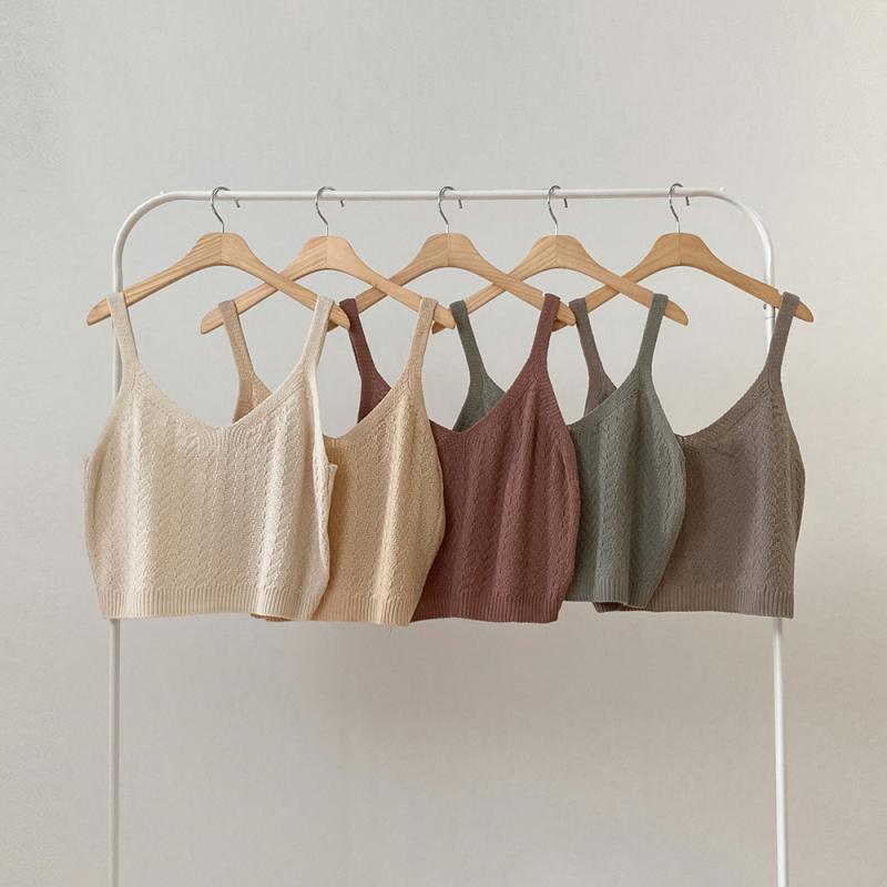 크롭 니트 뷔스티에 레이어드 조끼 나시 민소매 여름 소라 민트