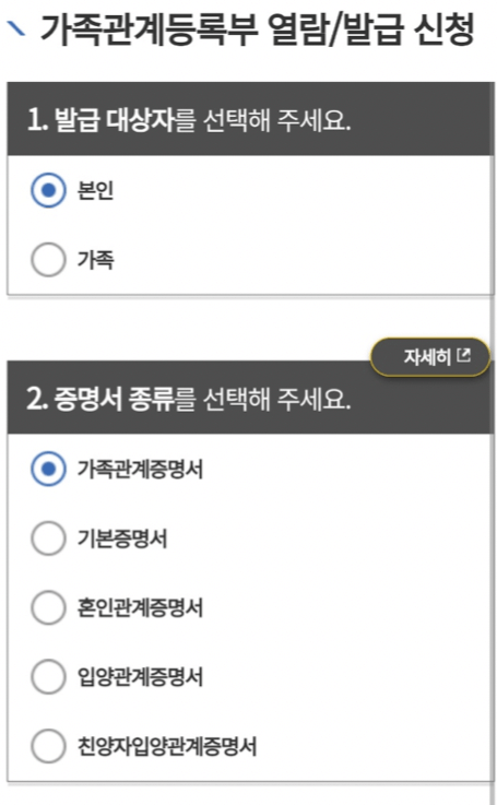 발급 대상 선택