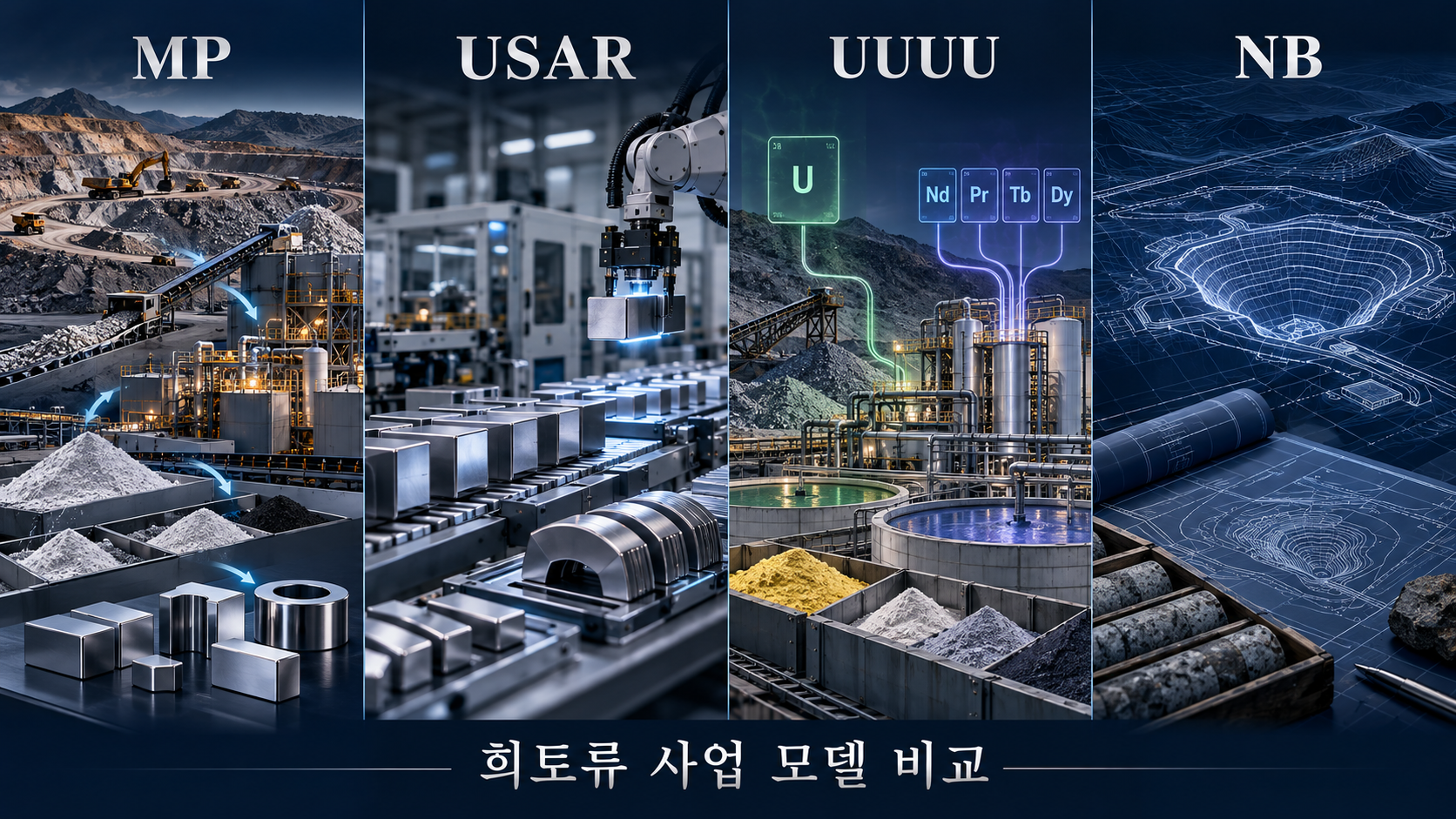 MP USAR UUUU NB 네 미국 희토류 관련주의 서로 다른 사업 모델 비교