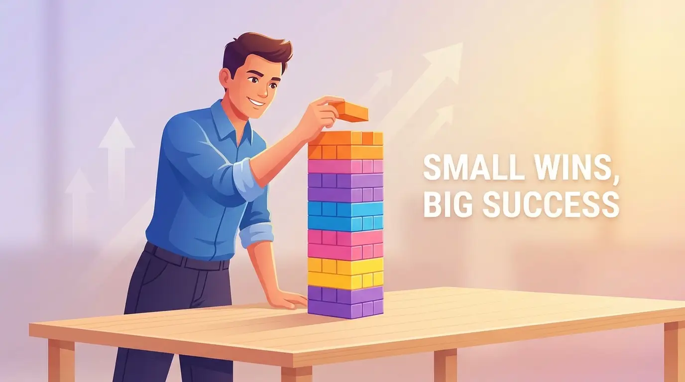 작은 성공들이 쌓여 견고한 탑을 이루는 모습