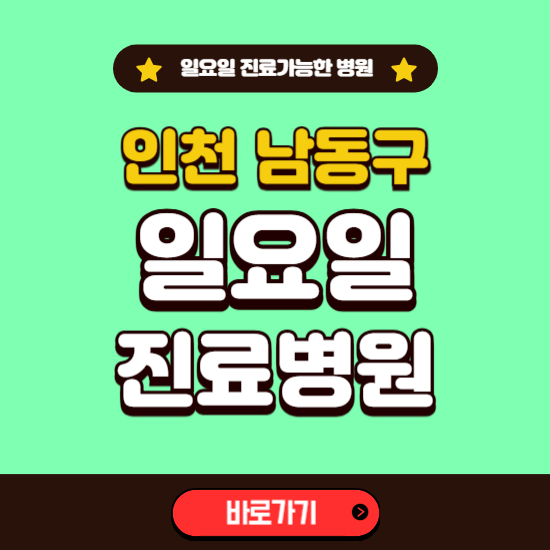 인천 남동구 일요일 진료 가능한 병원 ❘ 주말 문여는 곳 총정리 (소아과, 내과, 안과, 치과, 피부과, 정형외과, 산부인과)