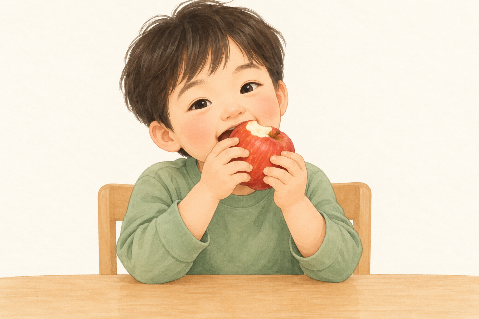 빨간 사과를 먹는 아이