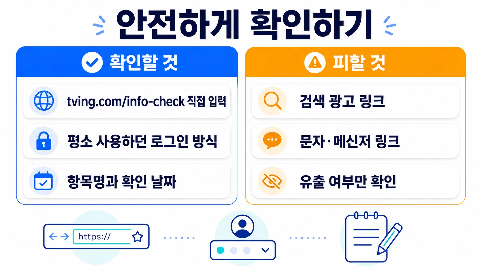 티빙 개인정보 유출 조회에서 확인할 공식 주소와 피해야 할 문자&middot;메신저 링크를 비교한 안내