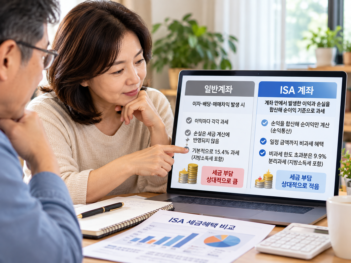 일반계좌와 ISA의 세금 차이를 확인하는 모습