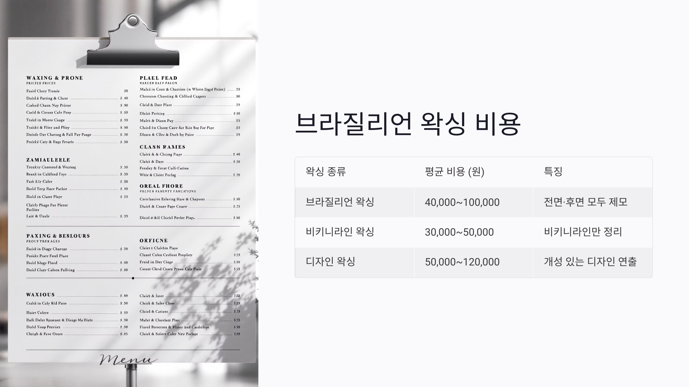 브라질리언 왁싱 비용과 지역별 평균 가격