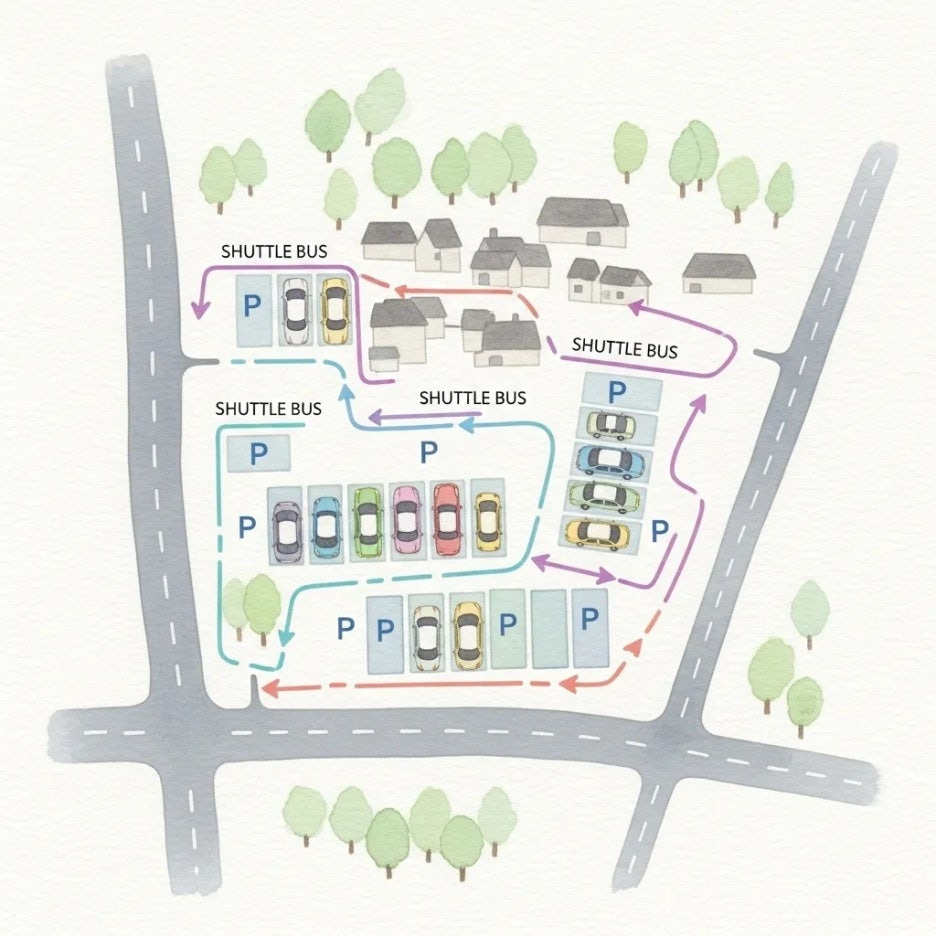 축제장 주변의 주차 공간과 셔틀버스 안내 지도