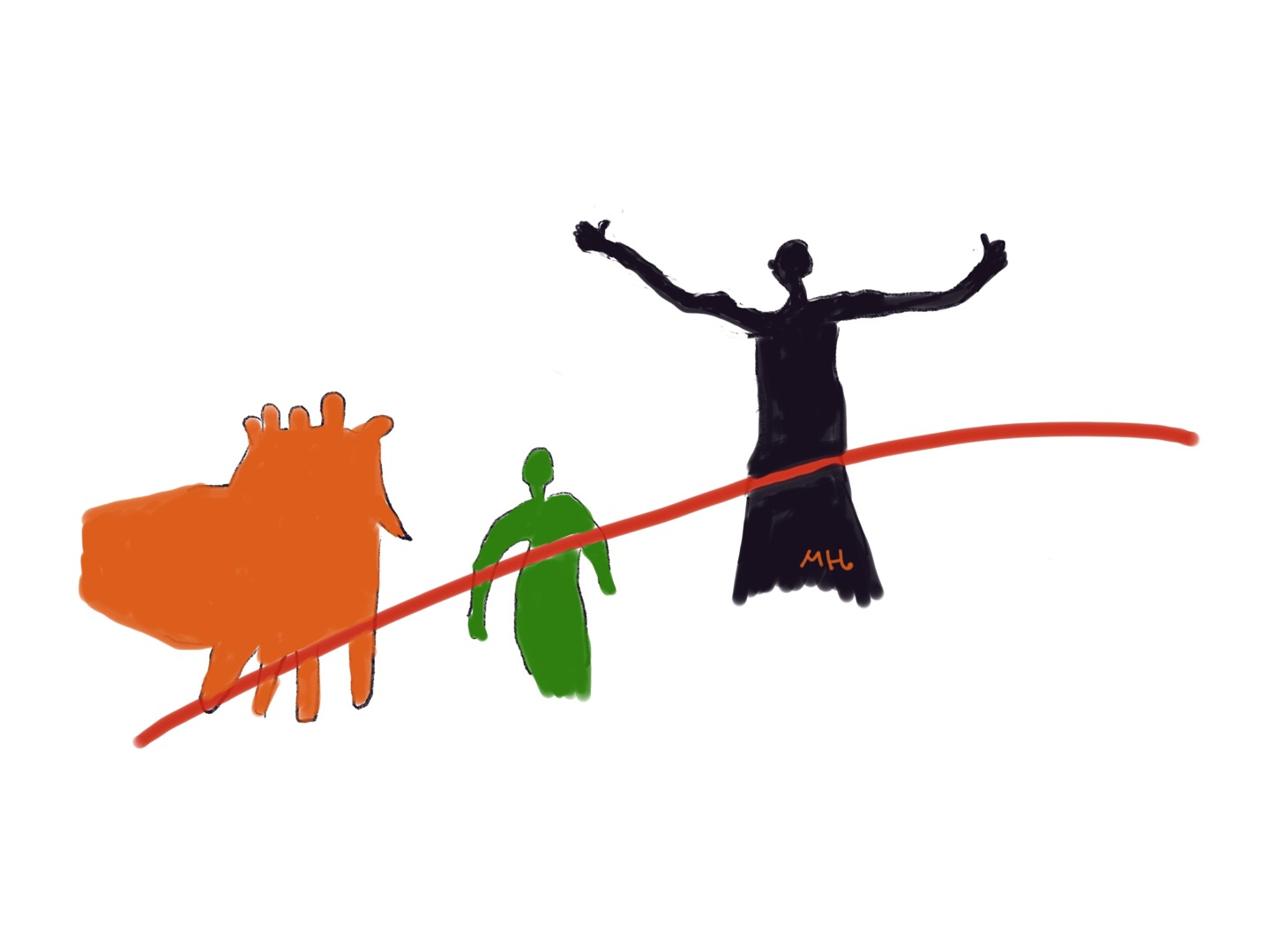 마라톤 완주해서 테이프를 끊는 그림