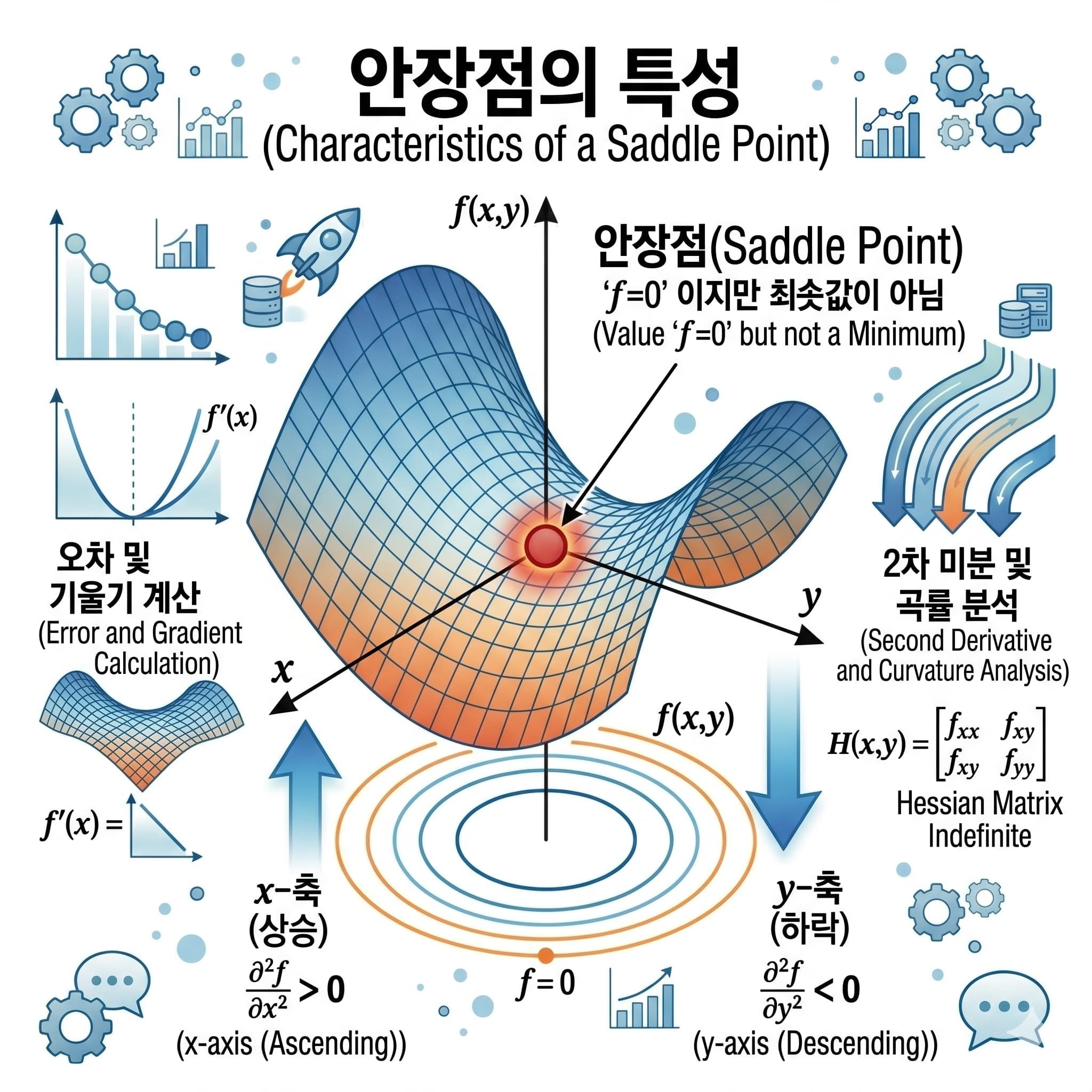 딥러닝 학습을 방해하는 안장점의 3D 곡면 구조와 고차원 최적화 개념