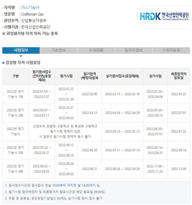 가스기능사 시험일정
