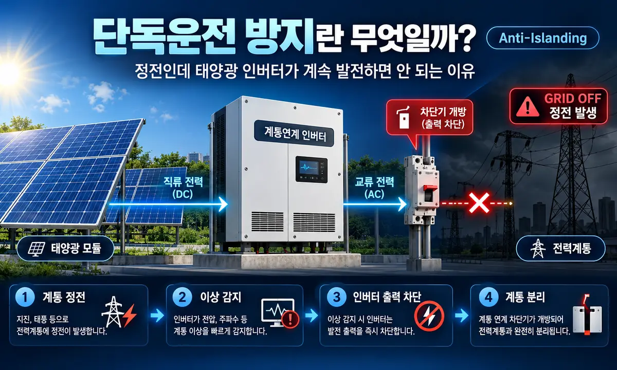 단독운전 방지 원리와 태양광 인버터 계통 분리 과정