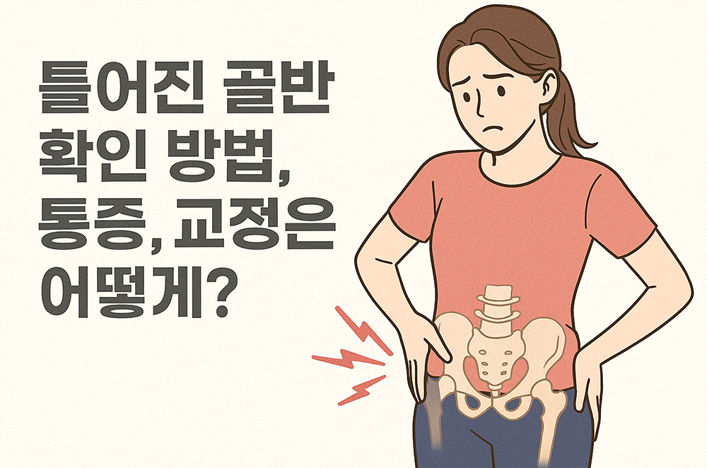 틀어진 골반을 불편해하는 여성의 이미지가 그려져있습니다.