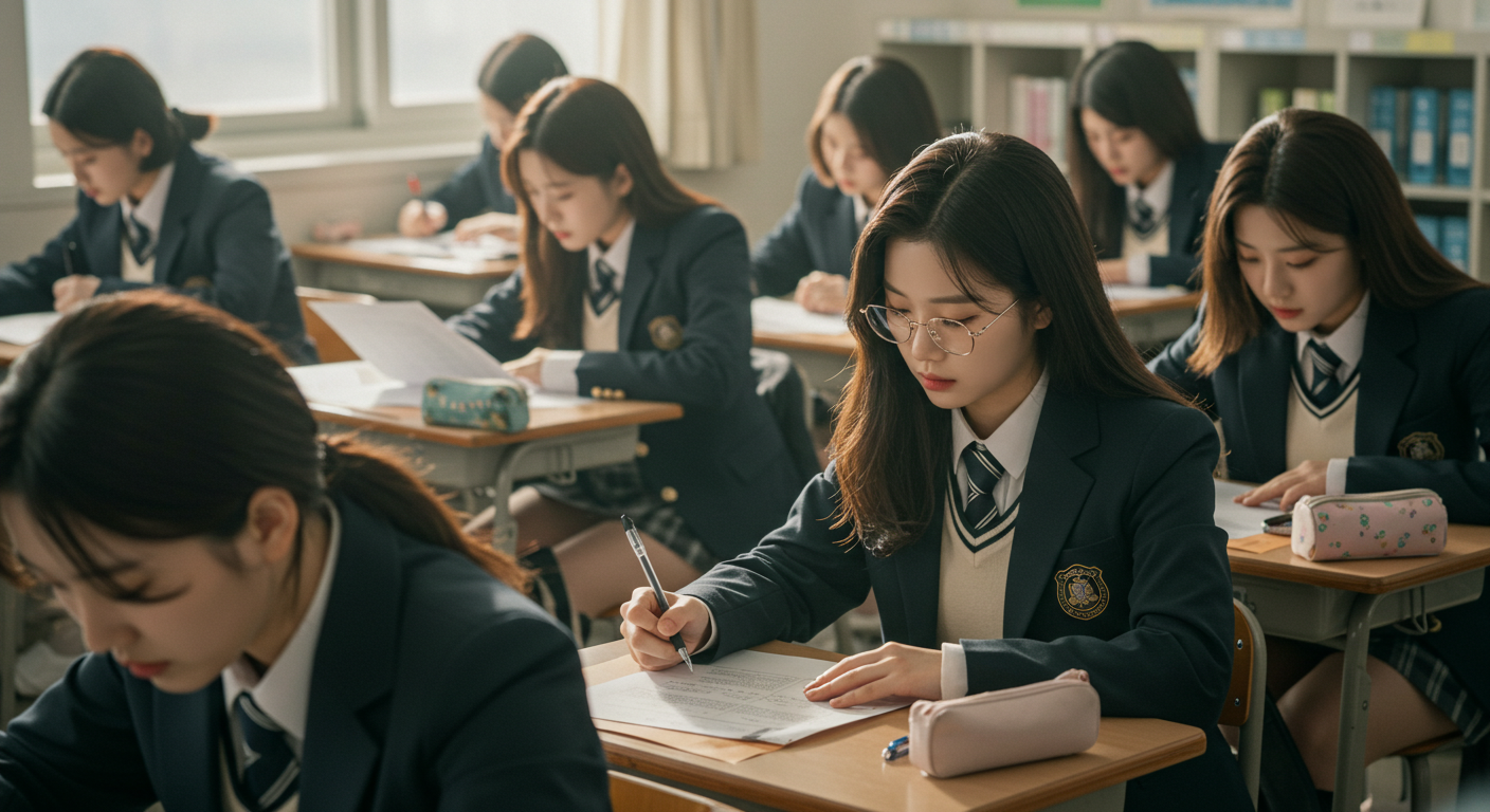 모의고사를 보는 여고생들