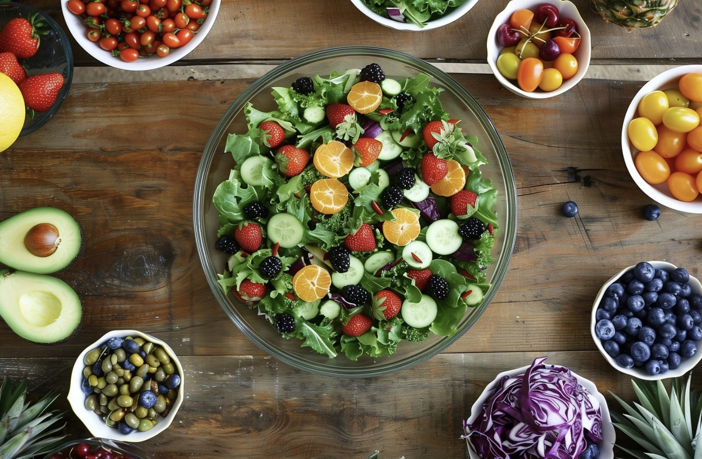 다양한 채소들과 샐러드 사진