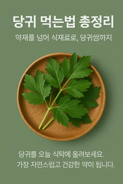 나무 접시에 담긴 신선한 당귀잎