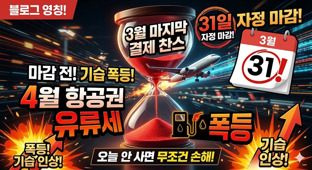 4월 항공권 유류세 인상 전 3월 결제 마감 시간을 강조한 비행기 이미지