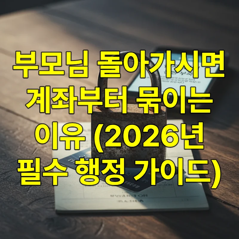 테이블 위에 놓인 통장과 신용카드 위에 자물쇠가 채워져 있어 계좌 동결을 상징하는 이미지, 배경에는 스마트폰의 결제 거절 알림이 떠 있음