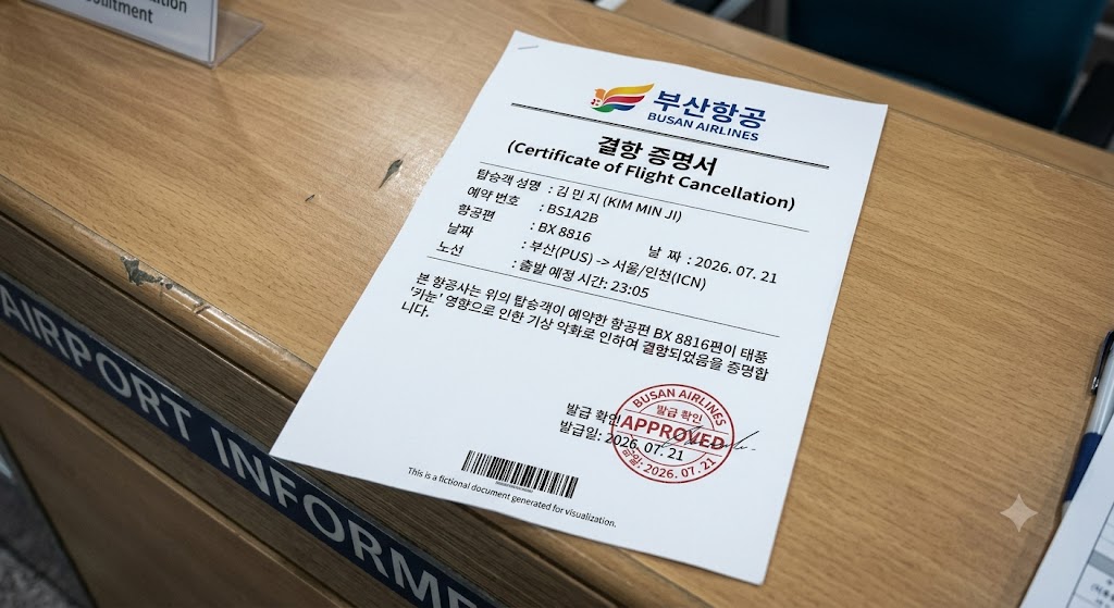 [2026 최신] 태풍으로 항공편 결항&middot;지연 시 여행자보험 보상받는 법 총정리 (필수 서류 5가지)
