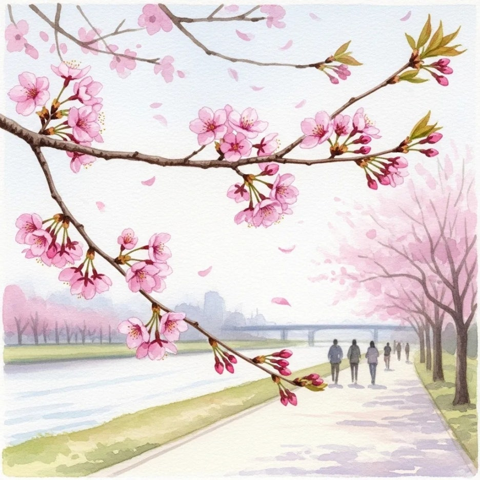 활짝 핀 벚꽃이 가득한 불광천 풍경