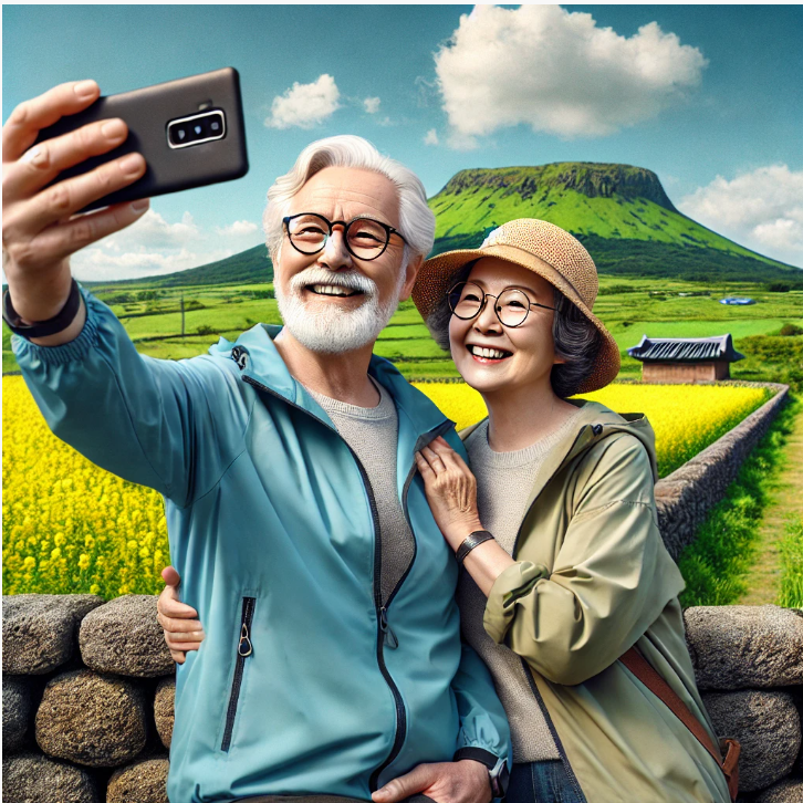 제주도 여행을 하는 노년의 부부