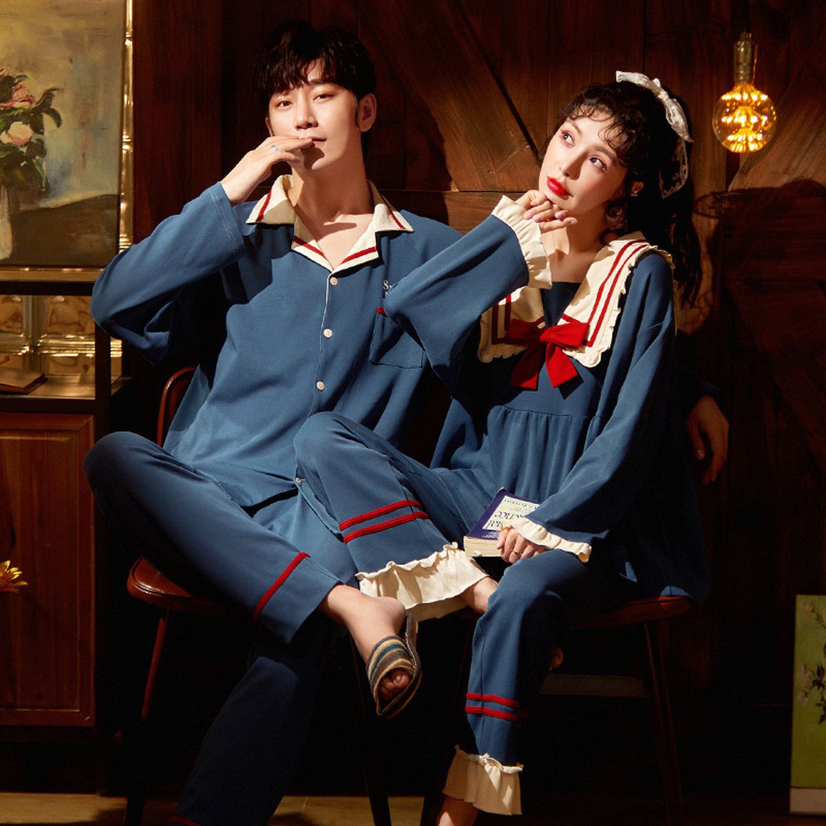 허니나이트 세라 커플잠옷 긴팔 순면 원피스 잠옷 파자마 세트 종류 여성용 원피스 사이즈