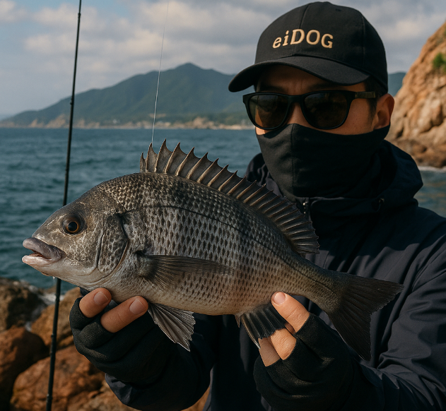 낚시로 물고기를 잡은 인증사진