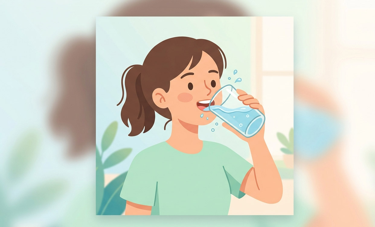 물 마시는 소녀의 일러그림 이미지