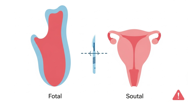 여성소음순 수술에서 돌출된 조직을 잘라 모양을 다듬는 개념을 추상적으로 표현한 이미지