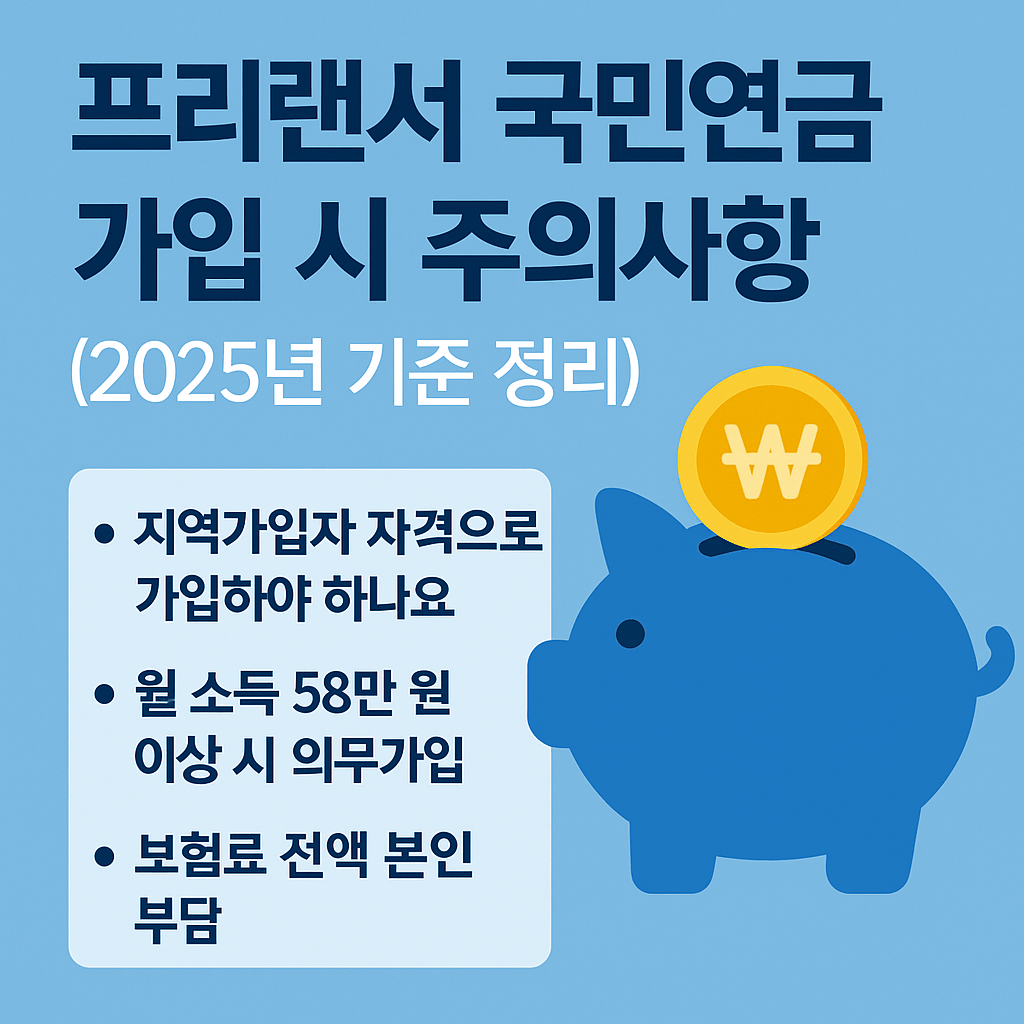 한국 프리랜서 국민연금 가입 시 주의사항