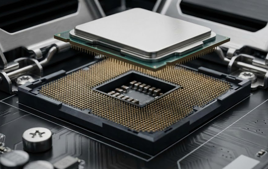 메인보드 소켓에 장착된 CPU의 모습, 비프음 5번의 주요 원인 부품