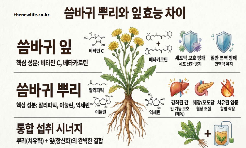 씀바귀 뿌리와 씀바귀 잎 효능 차이