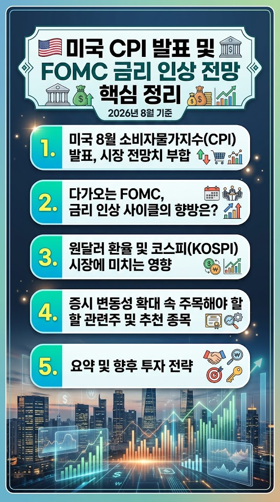 미국 소비자물가 상승, 미국 8월 CPI 발표 결과, 전망치 부합, FOMC 금리 인상, 원달러 환율, 코스피 영향, 관련주 총정리