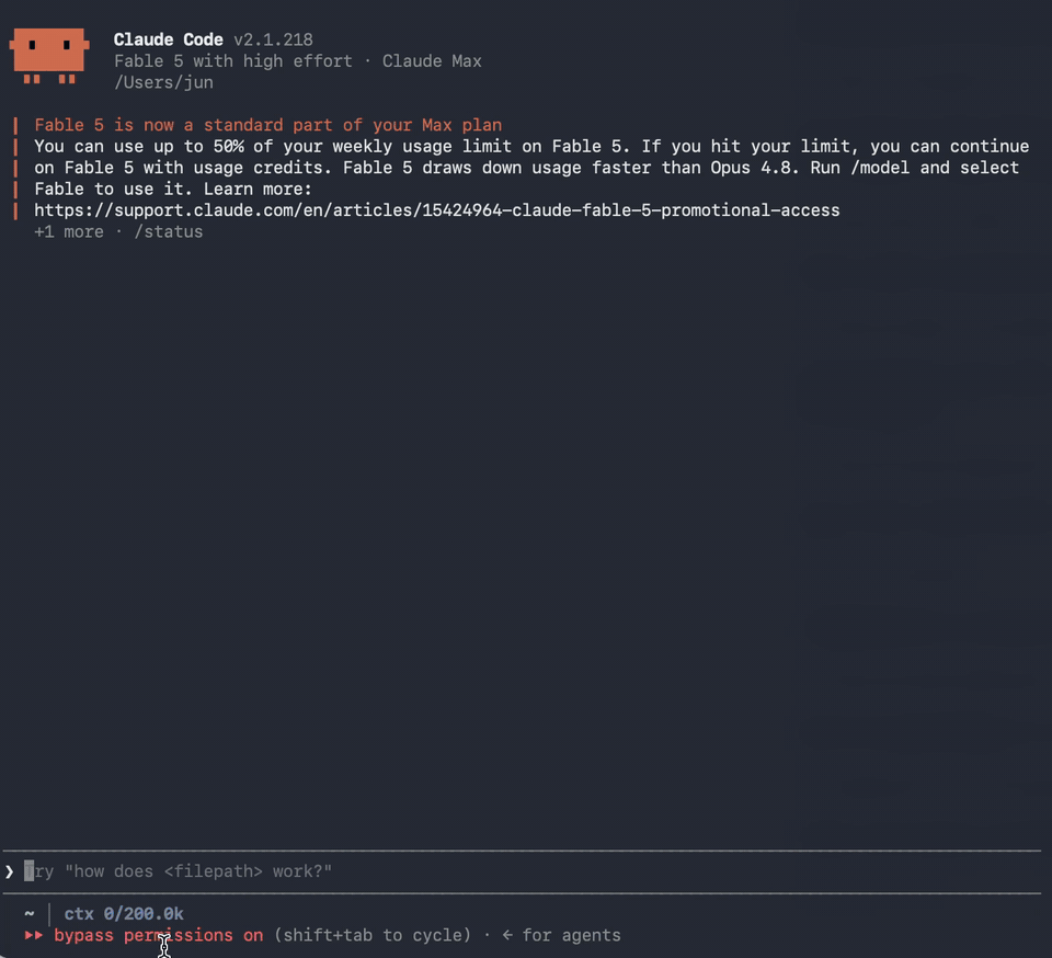 Claude Code에서 opencodex로 라우팅된 모델이 실행되는 모습