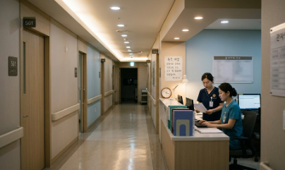 병동간호사 스테이션 검사준비