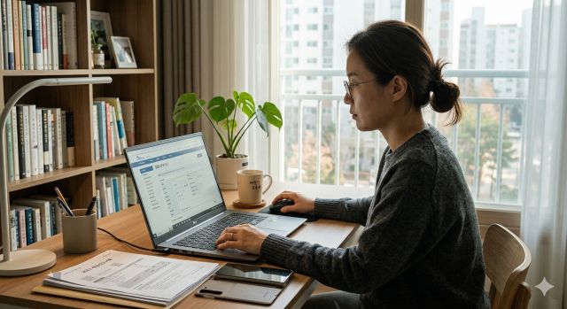 종합소득세 신고기간 확인하며 홈택스로 세금 신고하는 모습