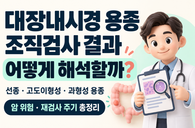 대장내시경 용종 조직검사 결과 해석 총정리｜선종&middot;고도이형성&middot;과형성 용종&middot;암 위험&middot;재검사 주기