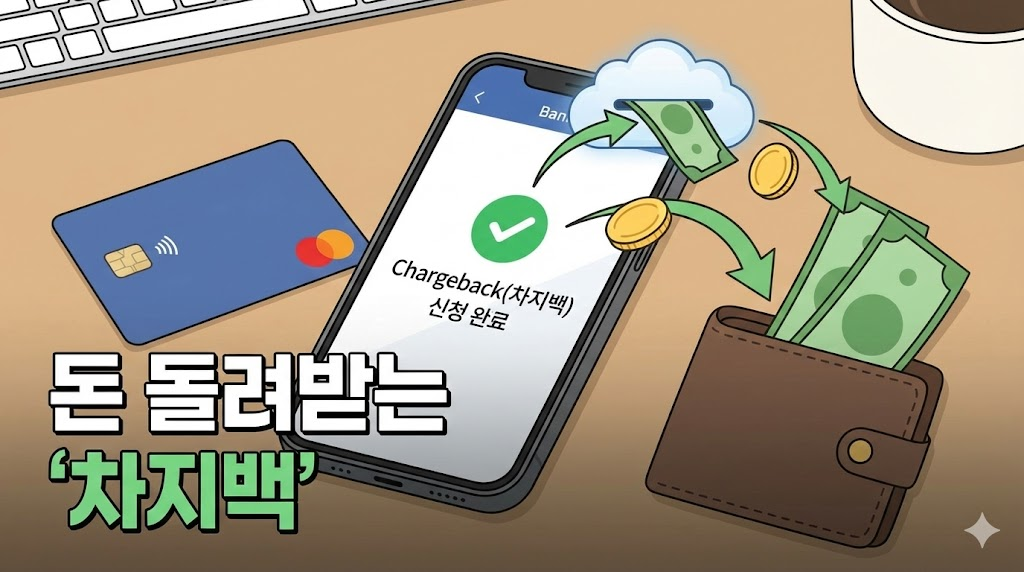 신용카드 차지백 서비스를 통해 환불받는 과정을 표현한 일러스트