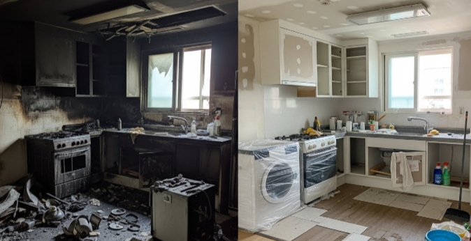 화재 청소 후 복구중