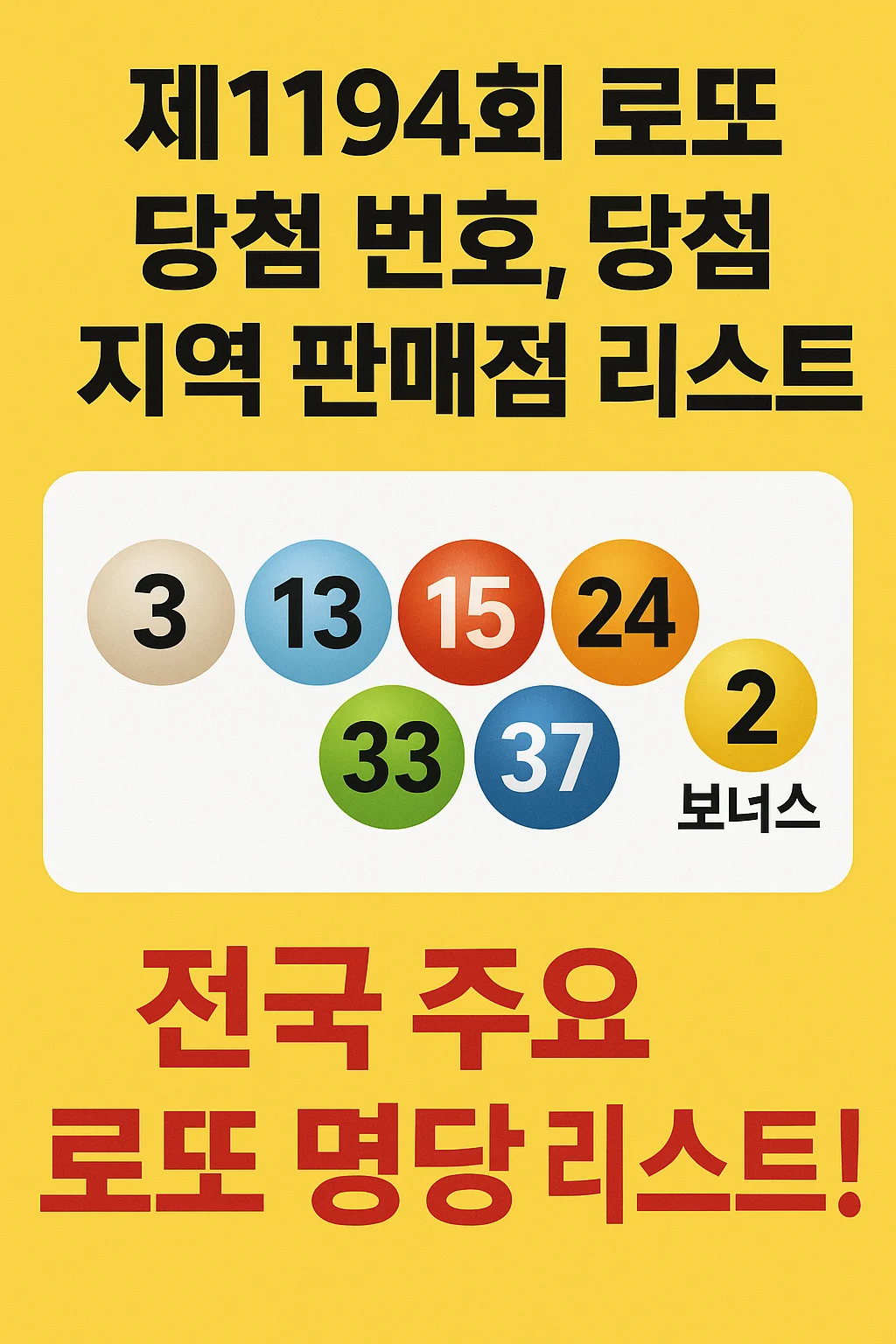 제1194회 로또 당첨 번호, 1등 판매점, 전국 로또 명당 총정리