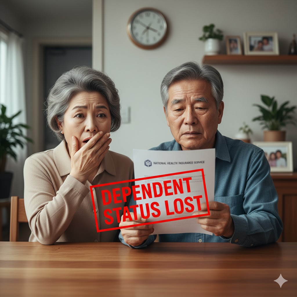 은퇴한 노부부가 '피부양자 탈락' 고지서를 받고 놀라는 모습