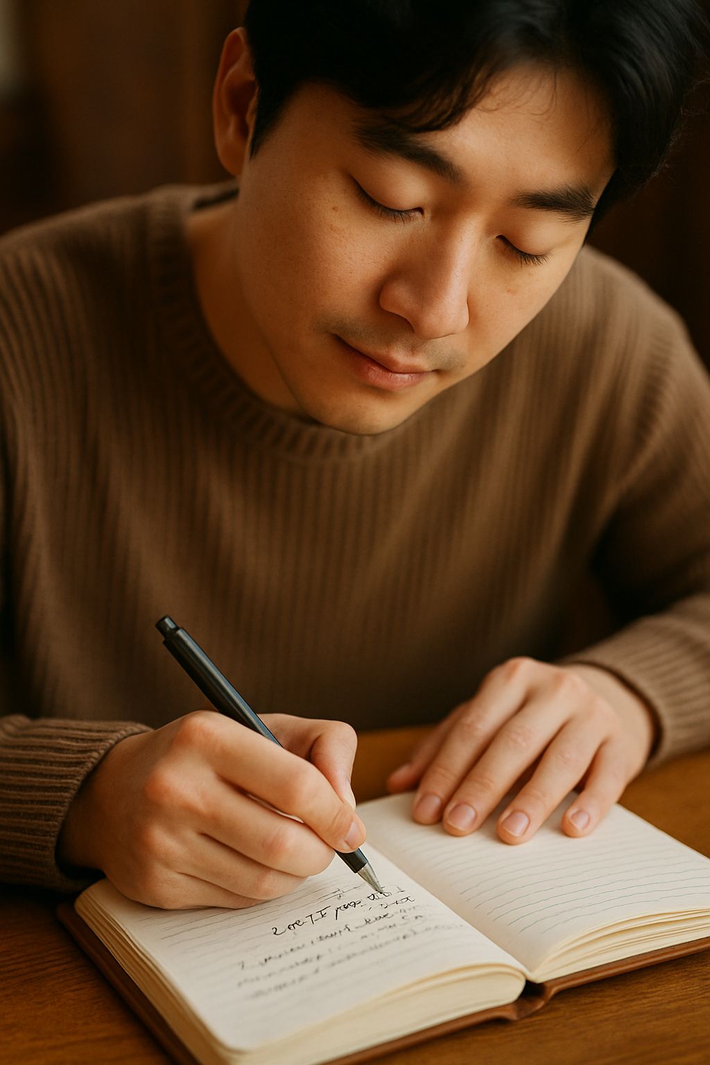 일기장에 감정을 기록하는 청년