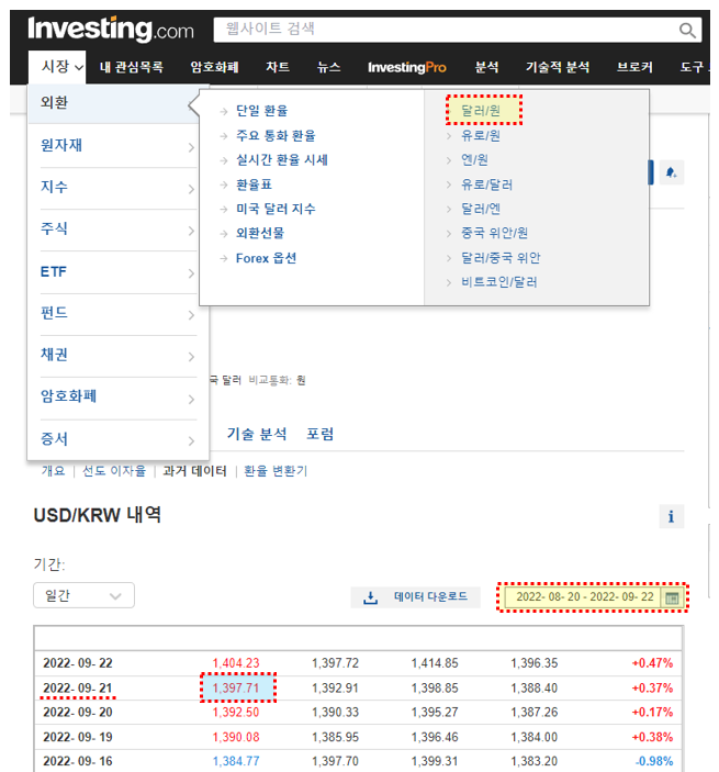 원달러환율-검색화면