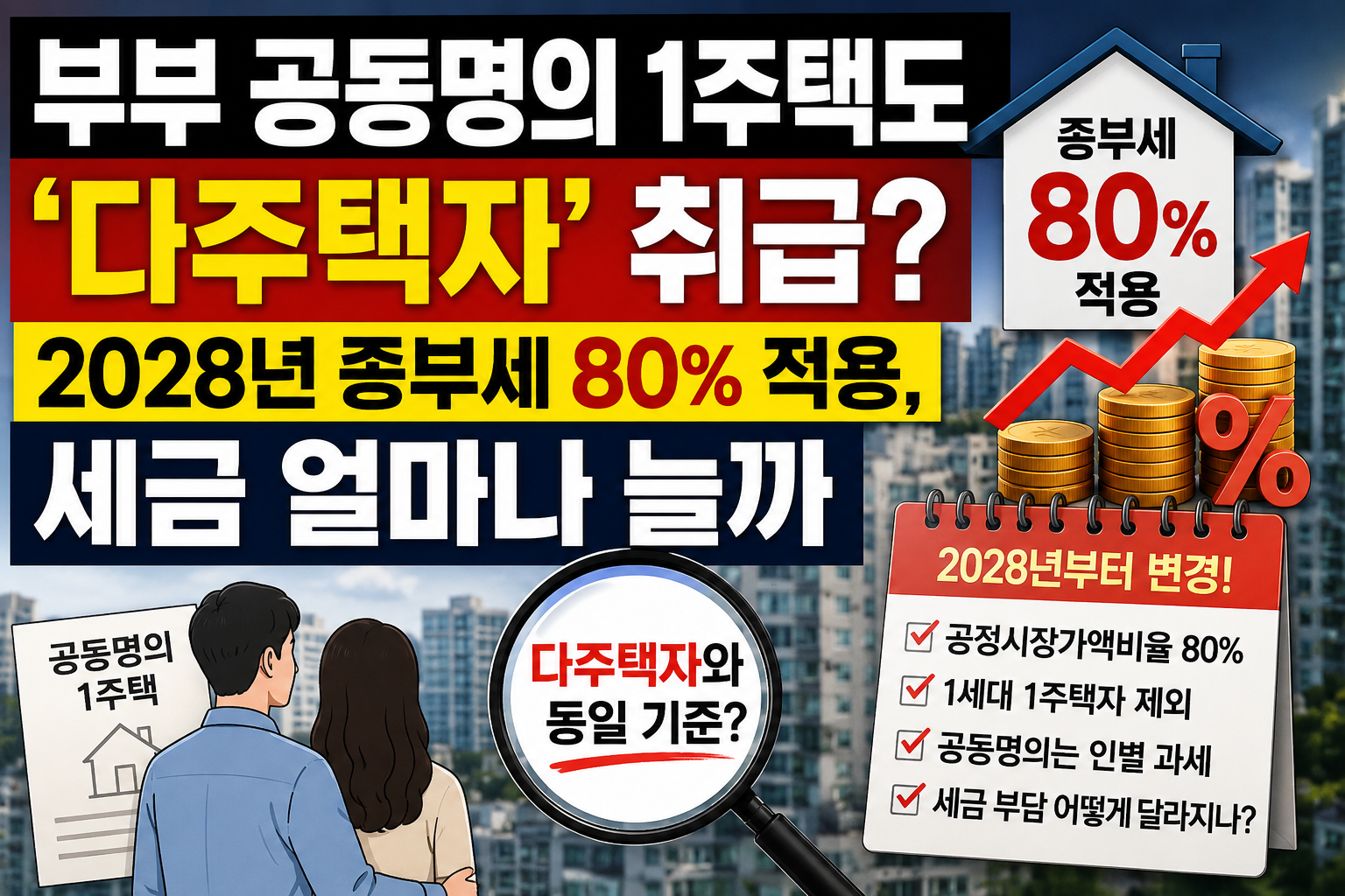 부부 공동명의 1주택 종부세 2028년 공정시장가액비율 80% 적용과 단독명의 비교