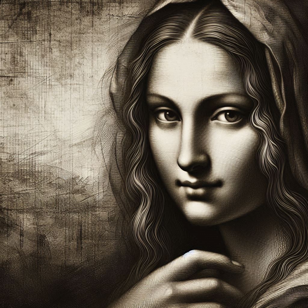 신비로운 미소의 여성 초상, 다빈치 스타일, 르네상4