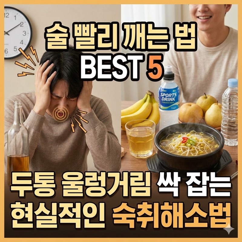 술 빨리 깨는 법 BEST 5: 두통 울렁거림 싹 잡는 현실적인 숙취해소법