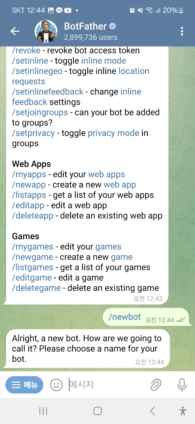 /newbot입력 화면