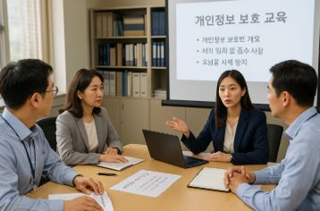 공무원들이 개인정보 보호 교육을 받는 회의실 장면 이미지