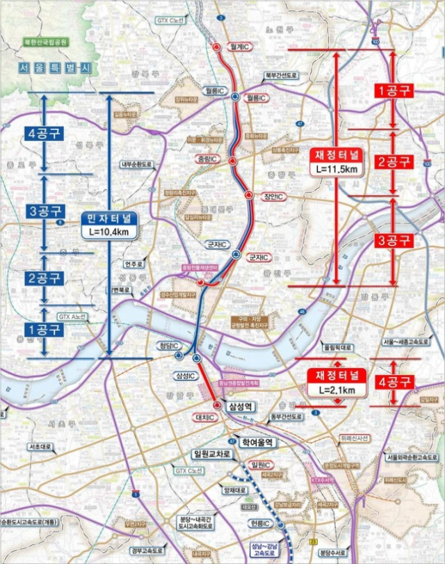 서울 동부간선도로 지하화 구간.