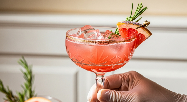 고급스럽고 예쁜 유리컵에 수제청이 담겨져 있습니다.