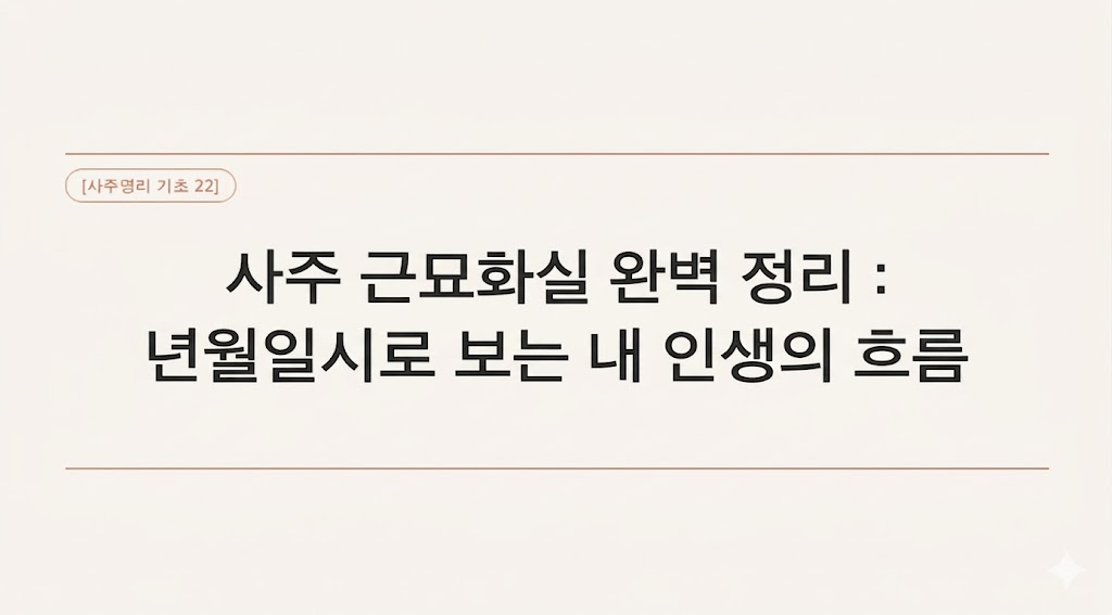 사주명리학의 뼈대이자 인생의 흐름을 나무에 비유한 '사주 근묘화실'에 대해 알아봅니다. 년, 월, 일, 시의 네 기둥이 뜻하는 초년, 청년, 중년, 말년의 시기적 의미와 각 궁의 역할을 신뢰할 수 있는 핵심 정보 3가지와 실제 통변 적용 예시로 쉽게 정리했습니다.