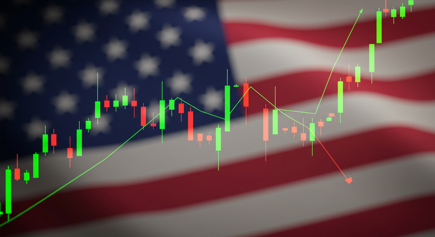 미국 국기 배경의 주식차트